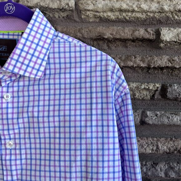 Tattersall London Pink Blue Plaid Check Spread Collar Dress Shirt Size 17 34/35 - Picture 6 of 9